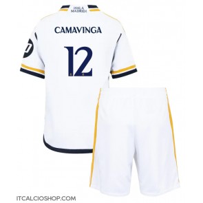 Real Madrid Eduardo Camavinga #12 Prima Maglia Bambino 2023-24 Manica Corta (+ Pantaloni corti)